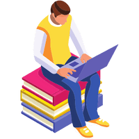 Man sat with laptop illustration